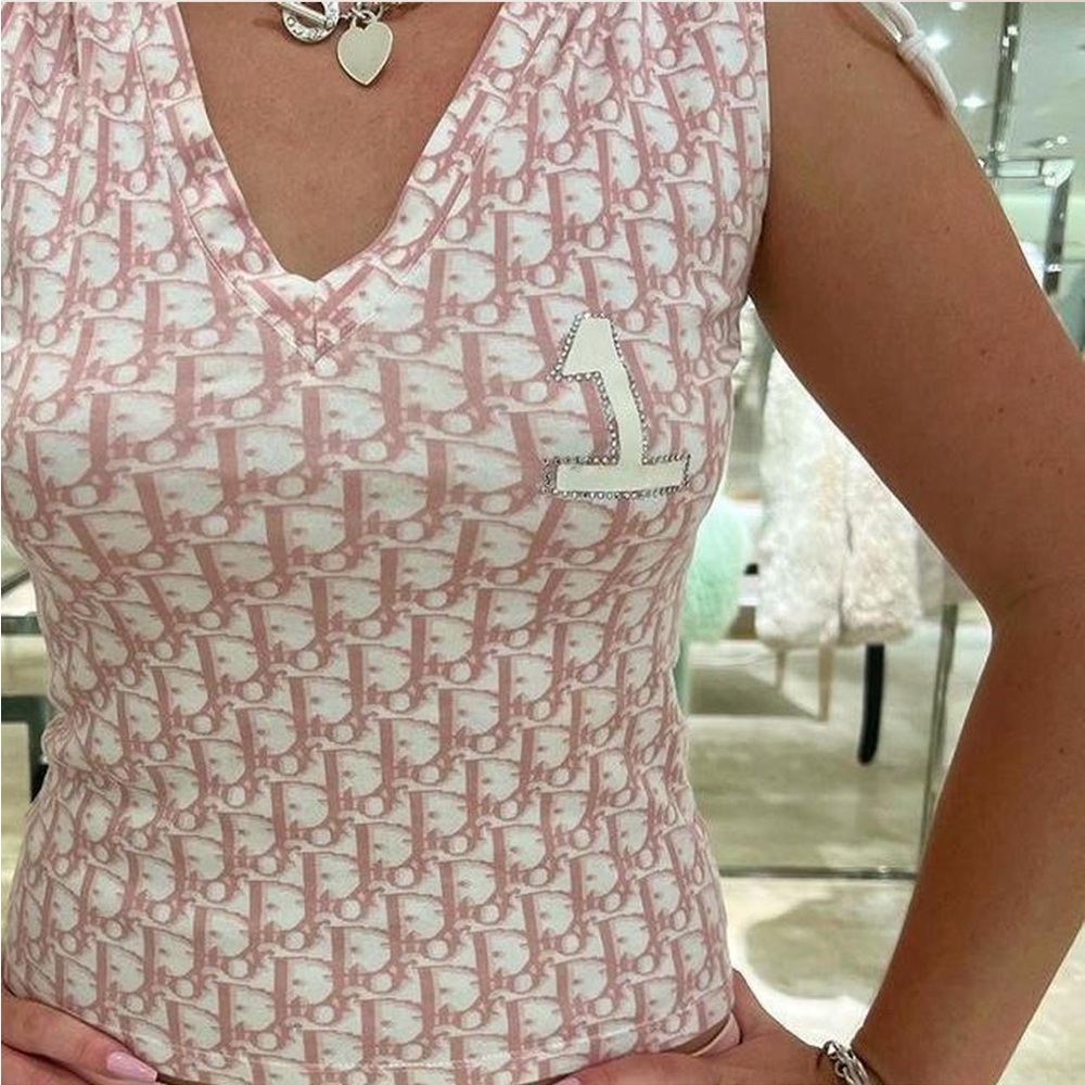 Pink Monogram V-Neck Top